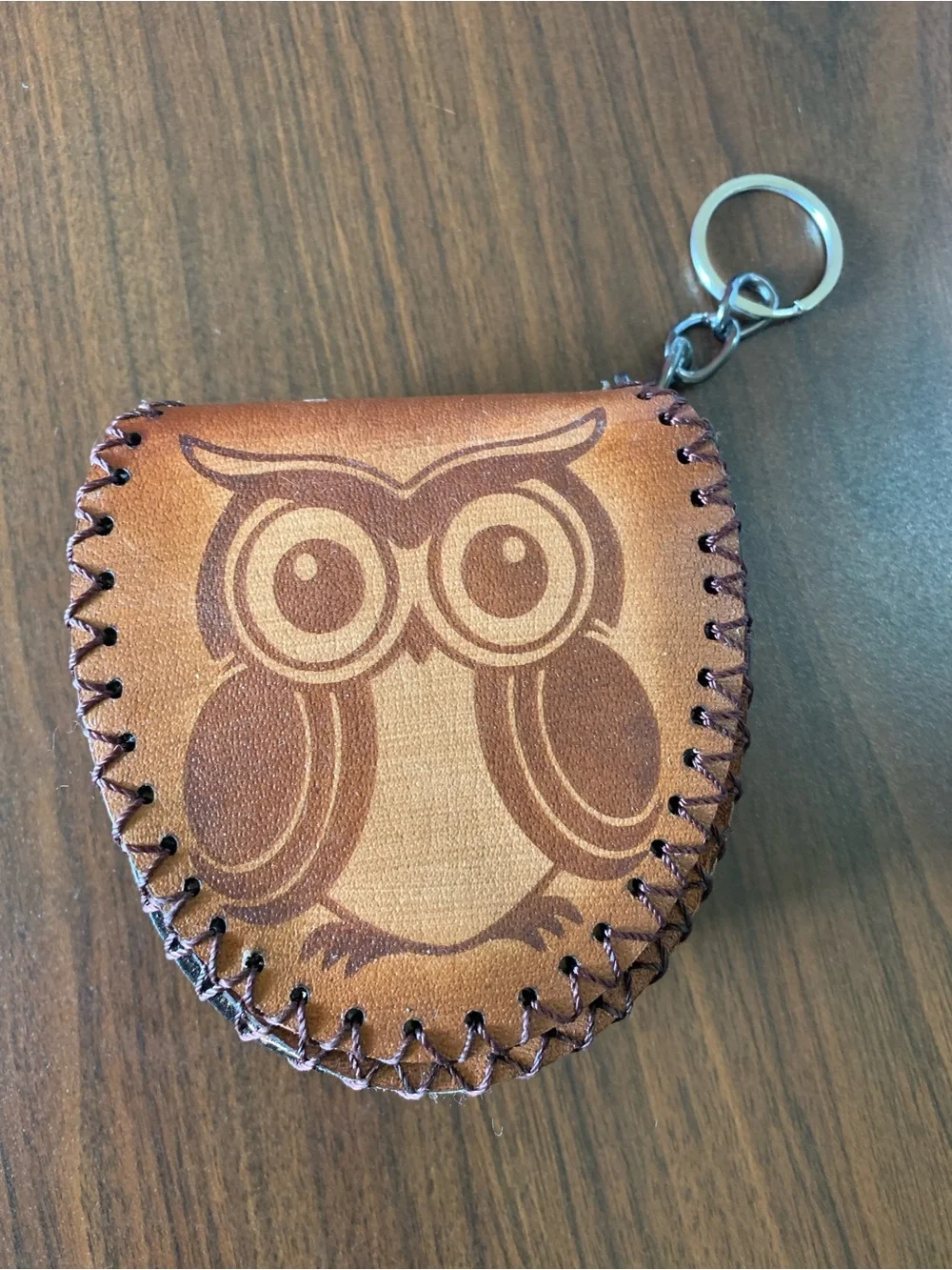 Leather Owl Key & Card Holder Keychain - Brown